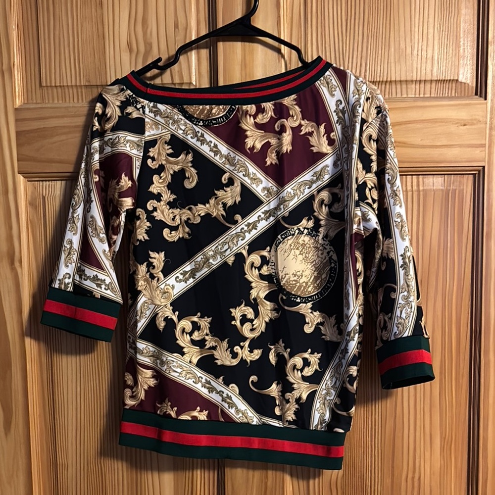 Elegant Baroque Print Women's Leisure Suit with Pockets